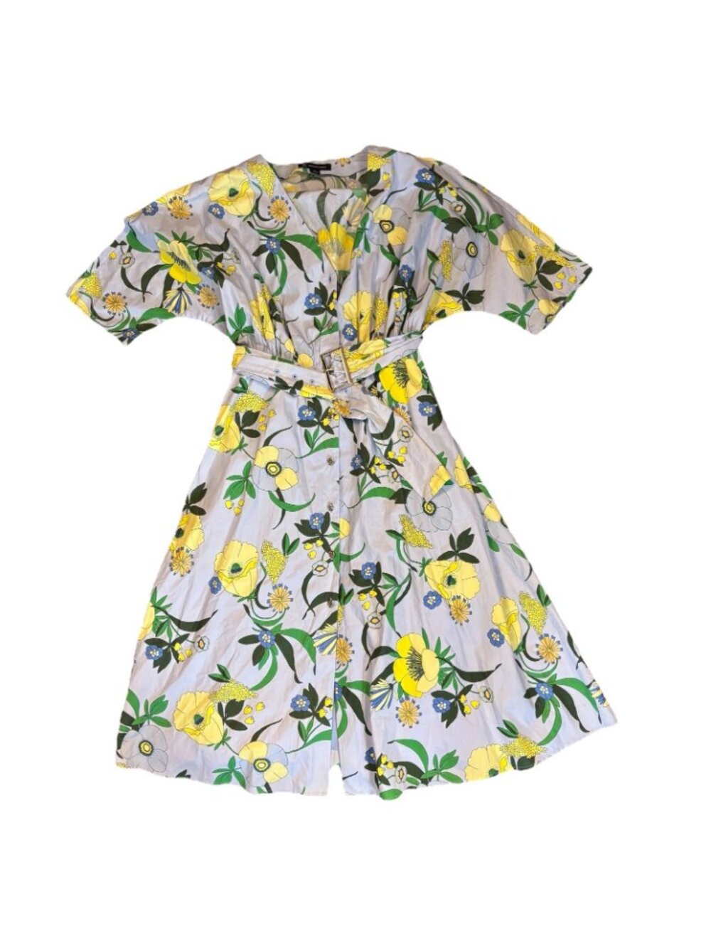 INC Mabel Poplin Belted Midi Dress Sz S Blue/Multicolor Floral Bouquet Spring - Picture 9 of 12